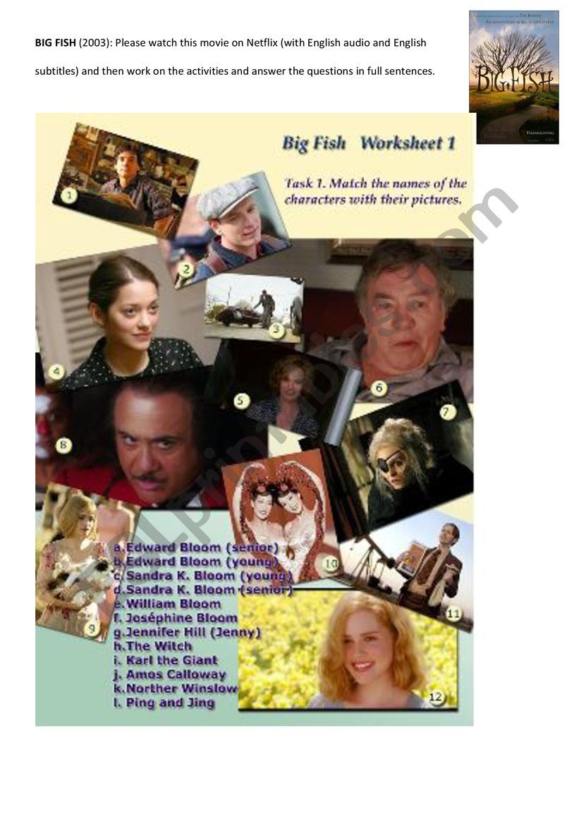 BIG FISH movie analysis worksheet