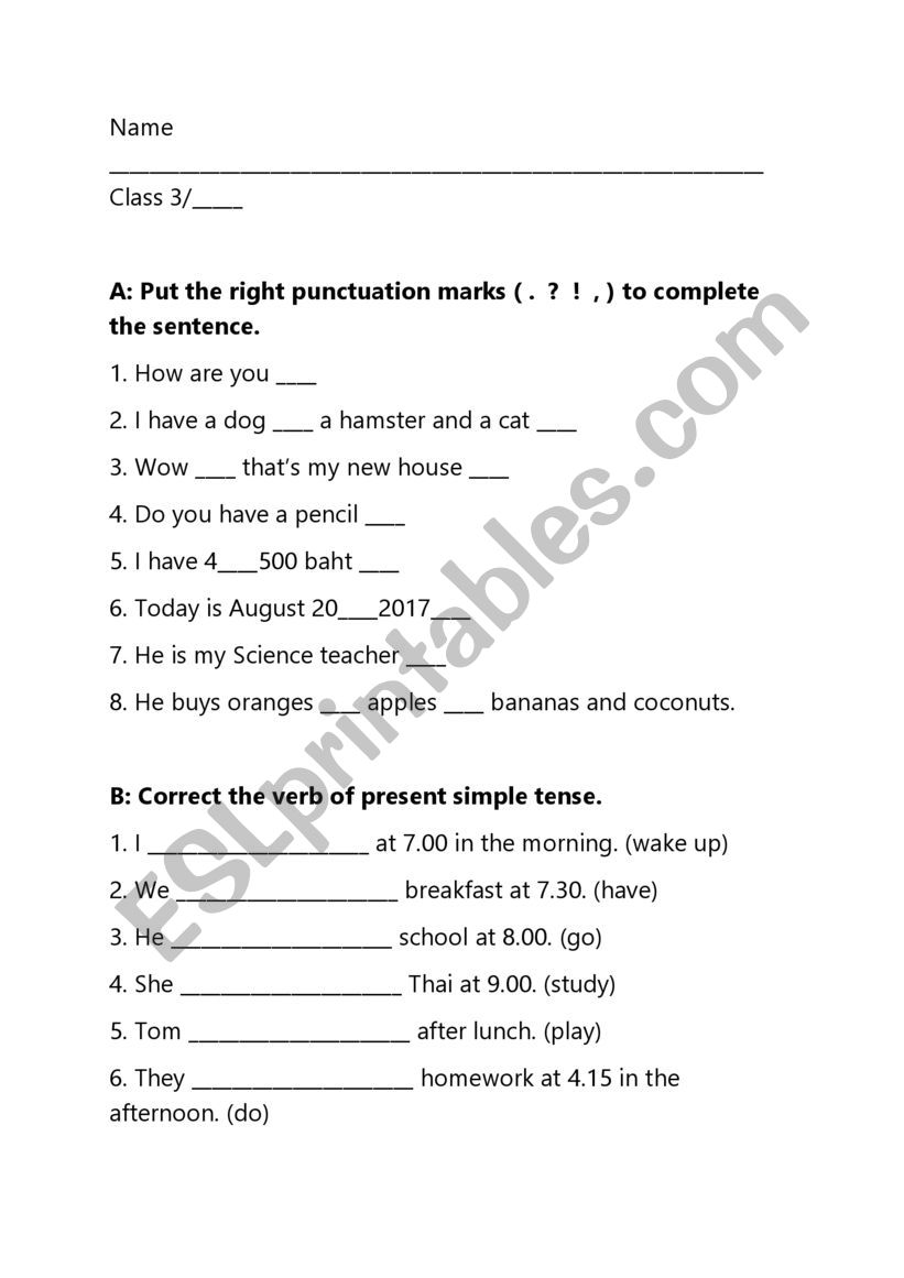 Punctuation / Present Simple & Present Continuous