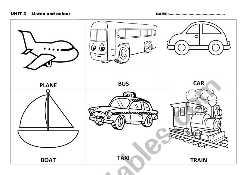 vehicles worksheet