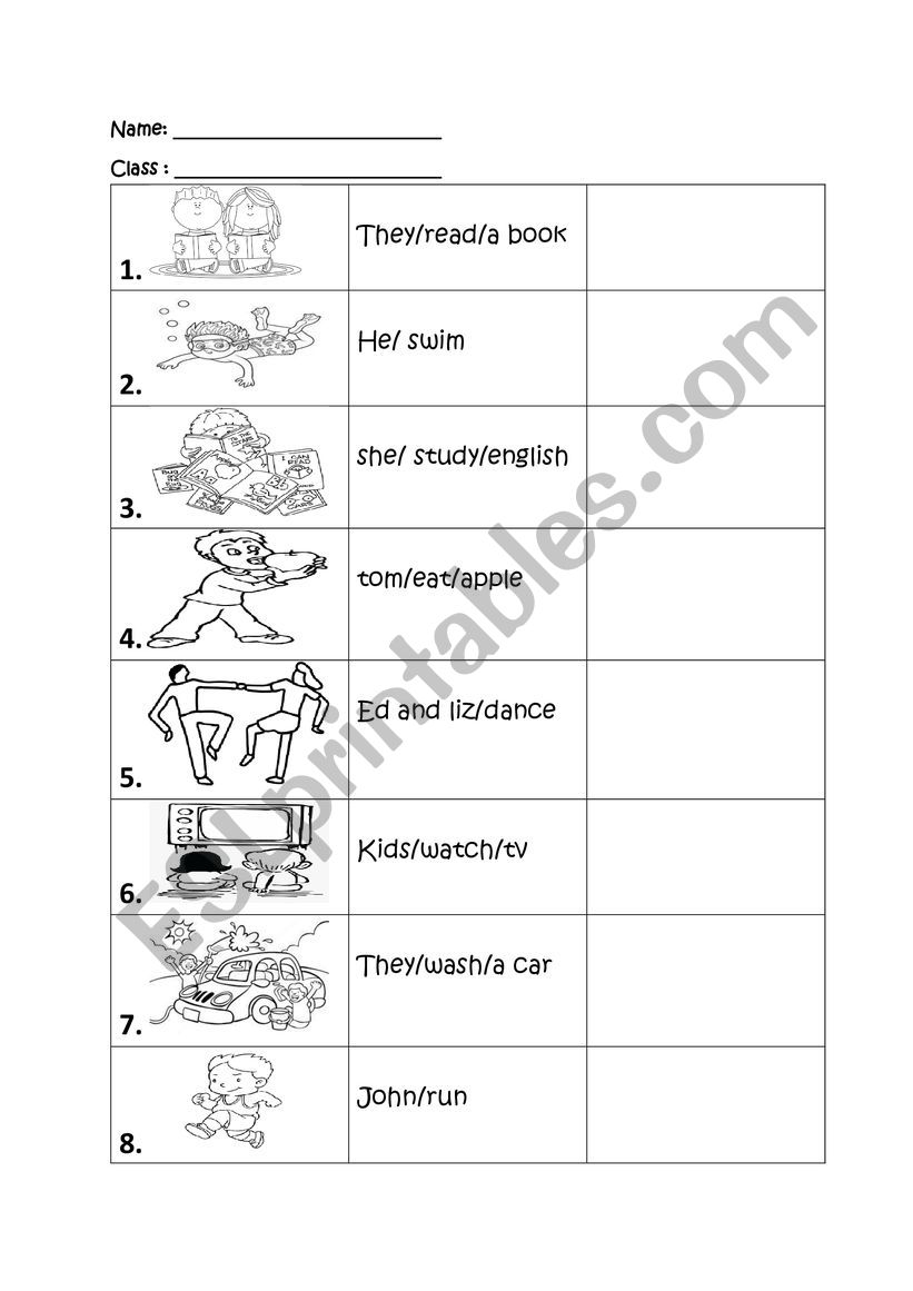 present continuous worksheet drawing and making sentence