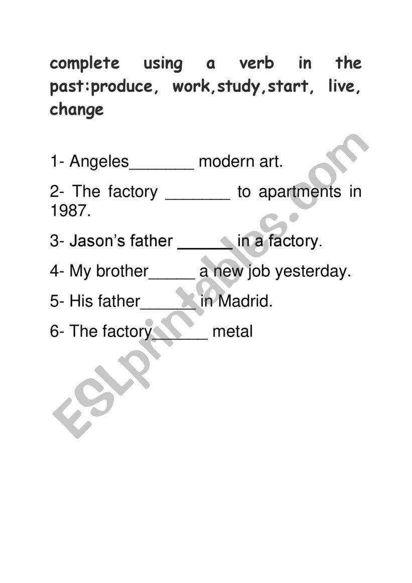Elementary Pasts worksheet