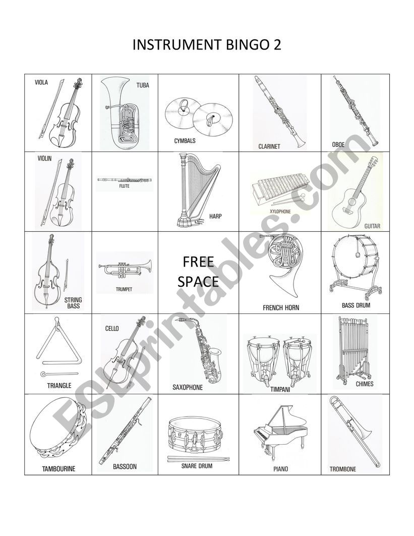 Instrument Bingo Board #2 worksheet