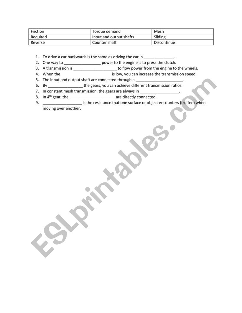 Fill In The Blank Exercise  worksheet