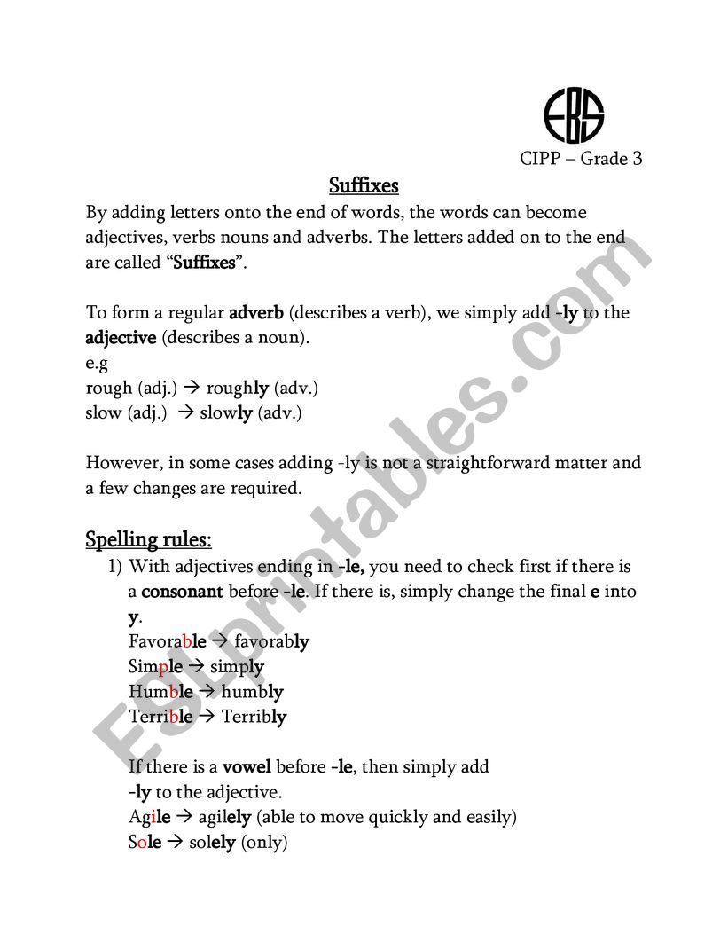 Suffix ly worksheet