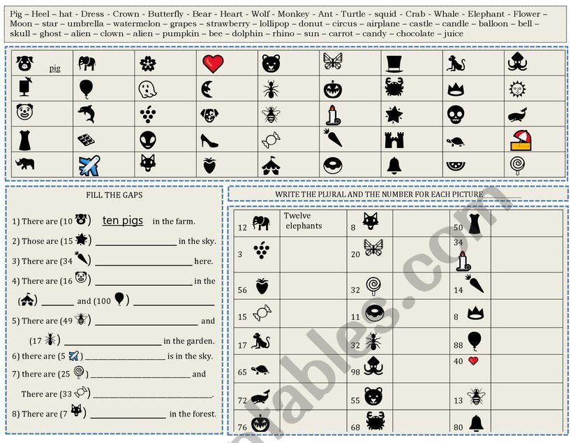 PLURALS AND NUMBERS worksheet