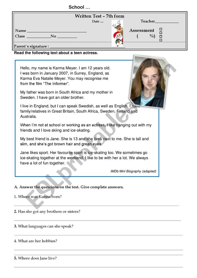 Test Physical Description and Personality