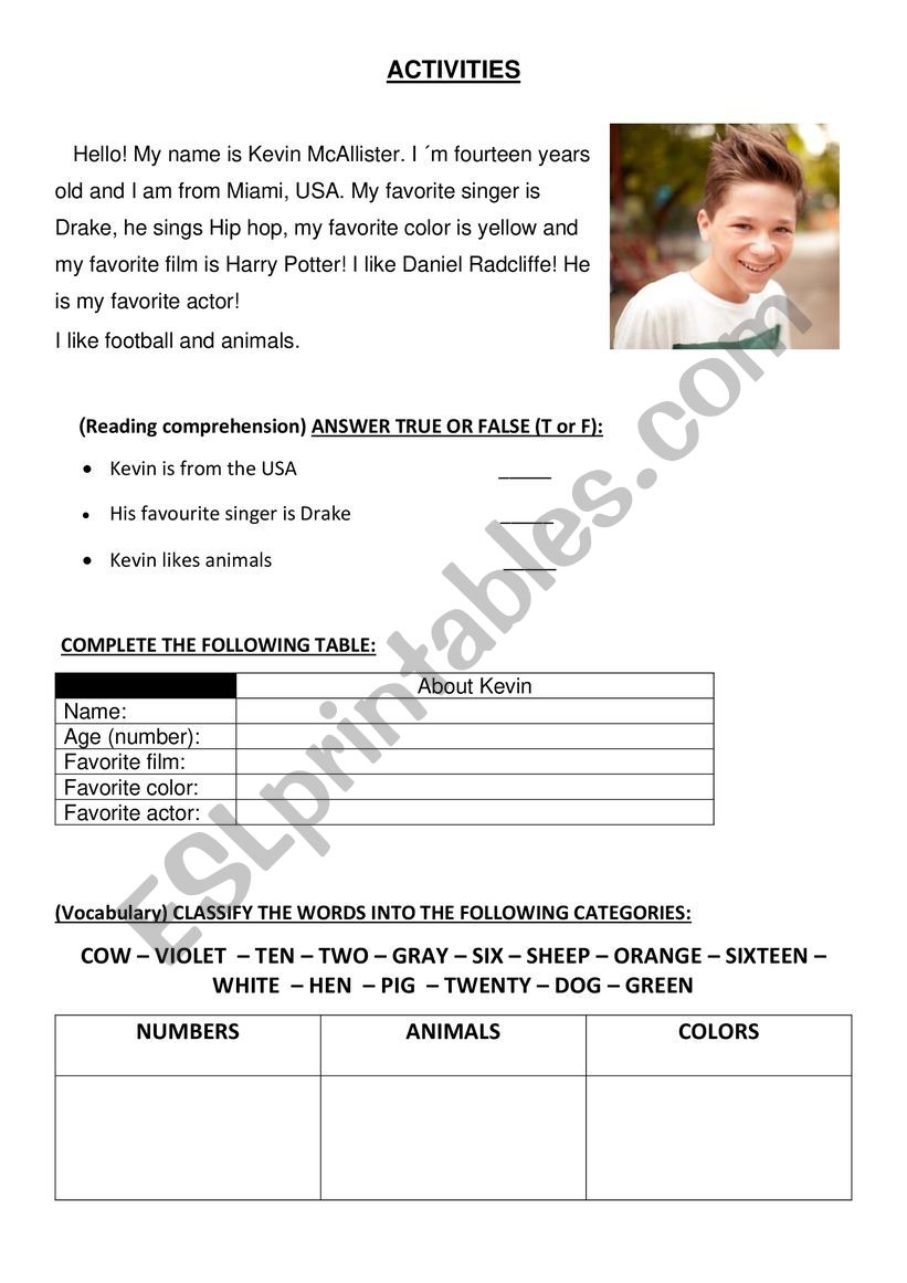 PRESENTATION worksheet