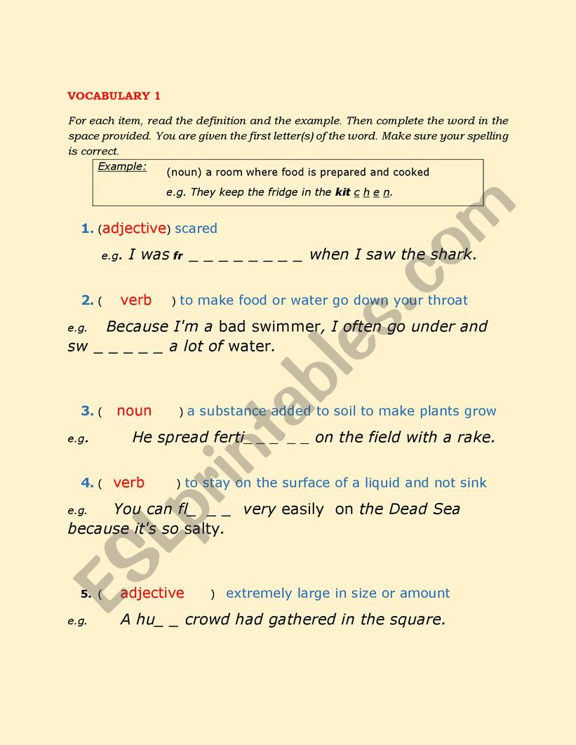 vocabulary test worksheet