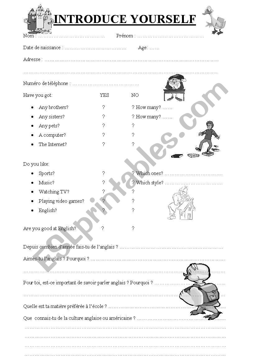 Introduce Yourself worksheet