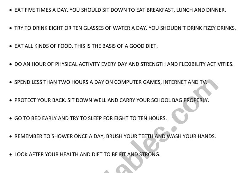 dictation healthy habits worksheet