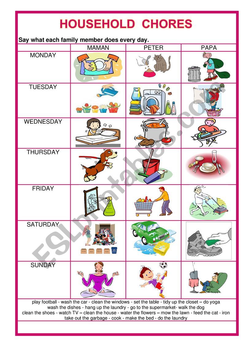 Household chores worksheet