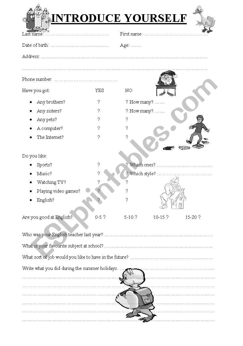 Introduce Yourself worksheet