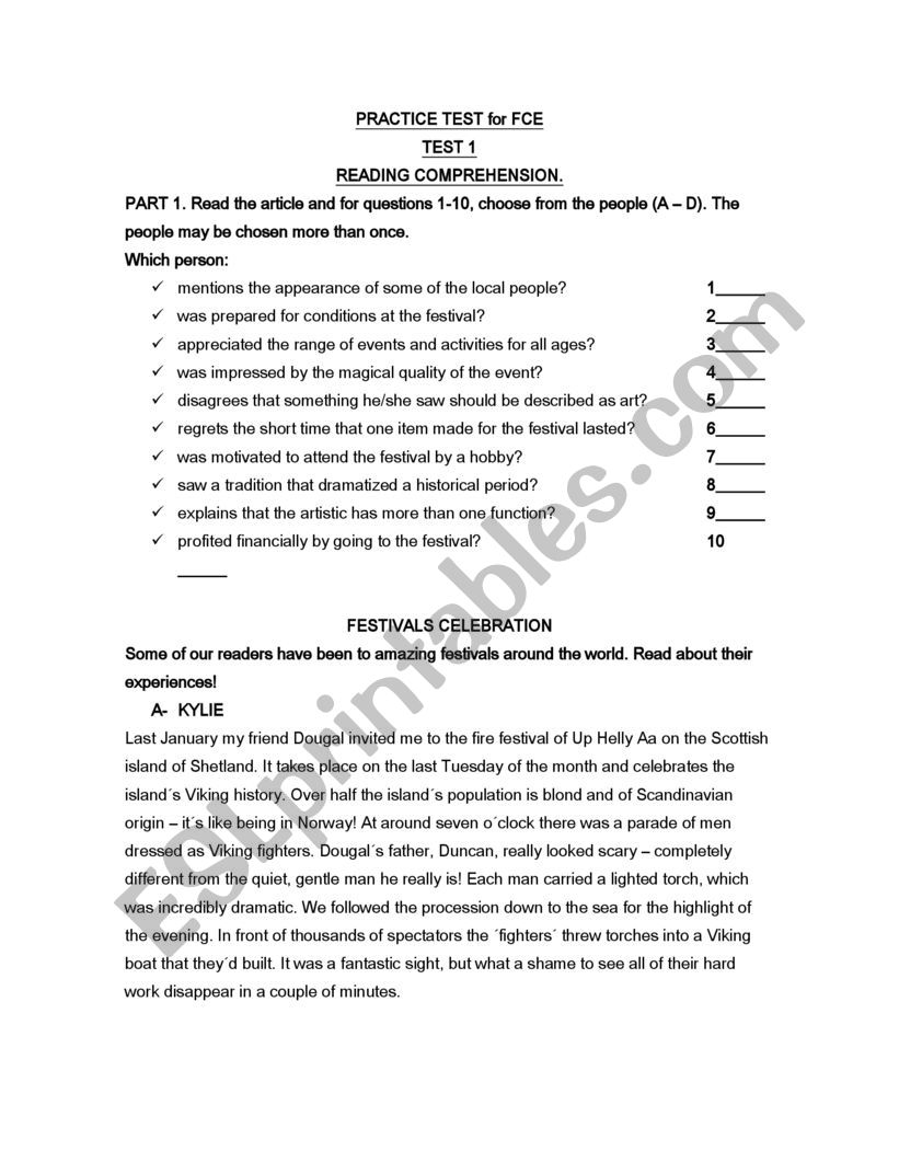 FCE reading and use of english practice