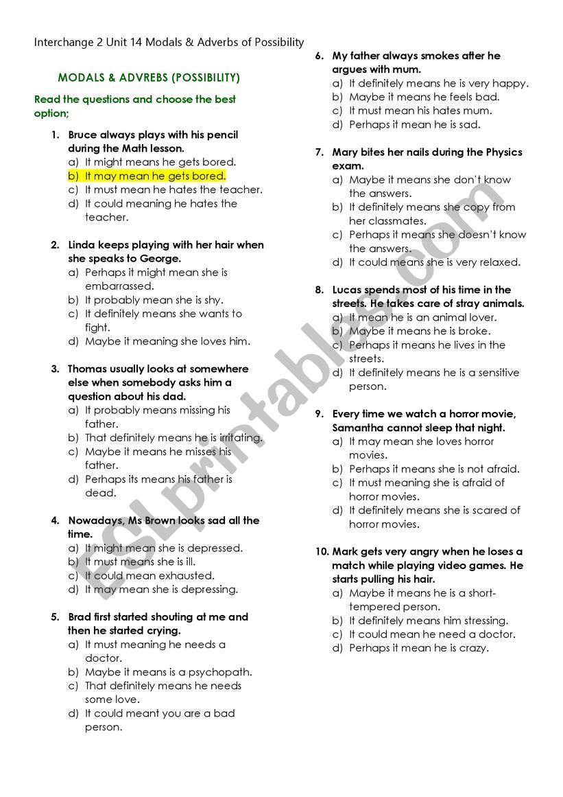 Modals & Adverbs of Possibility