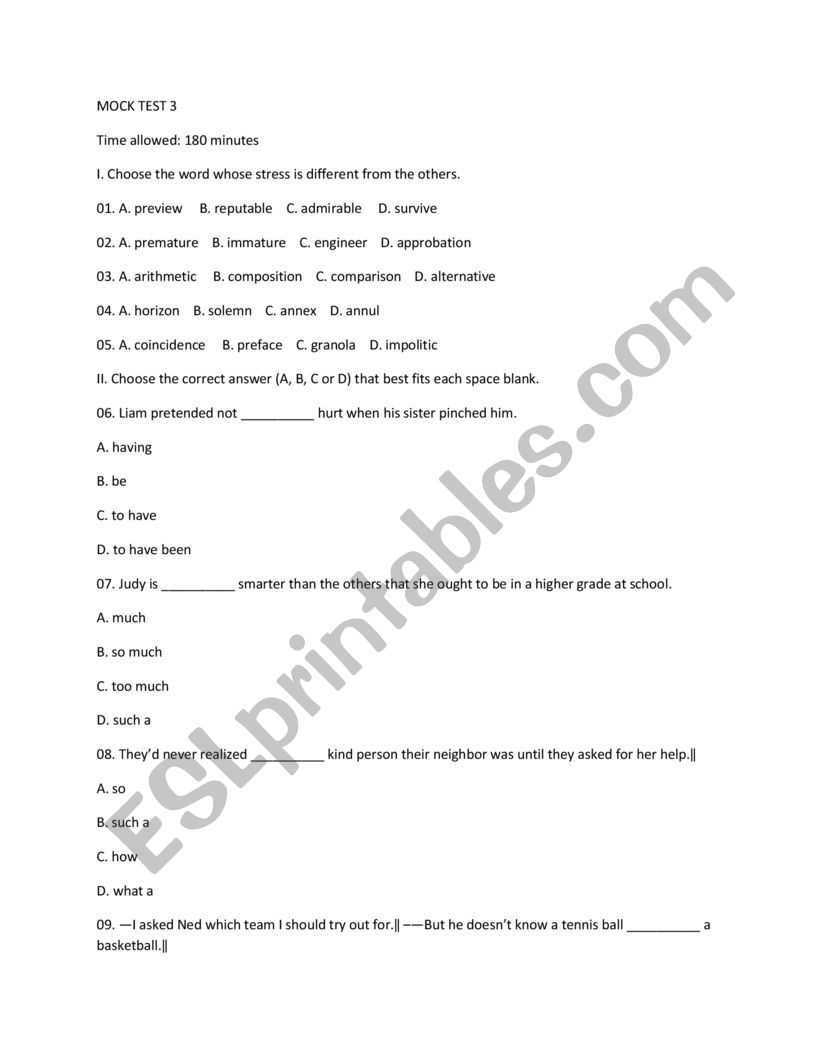 MOCK TEST worksheet
