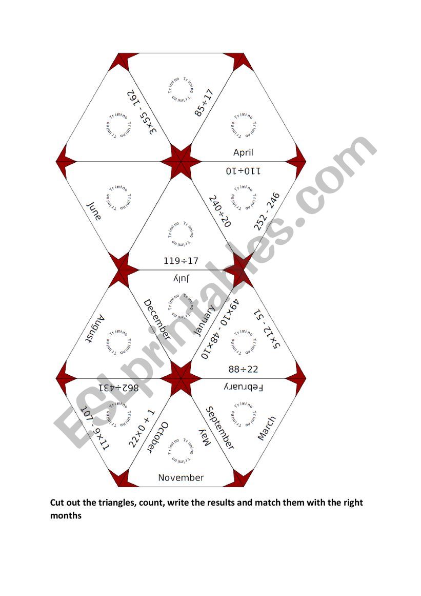 Trimino months and numbers worksheet