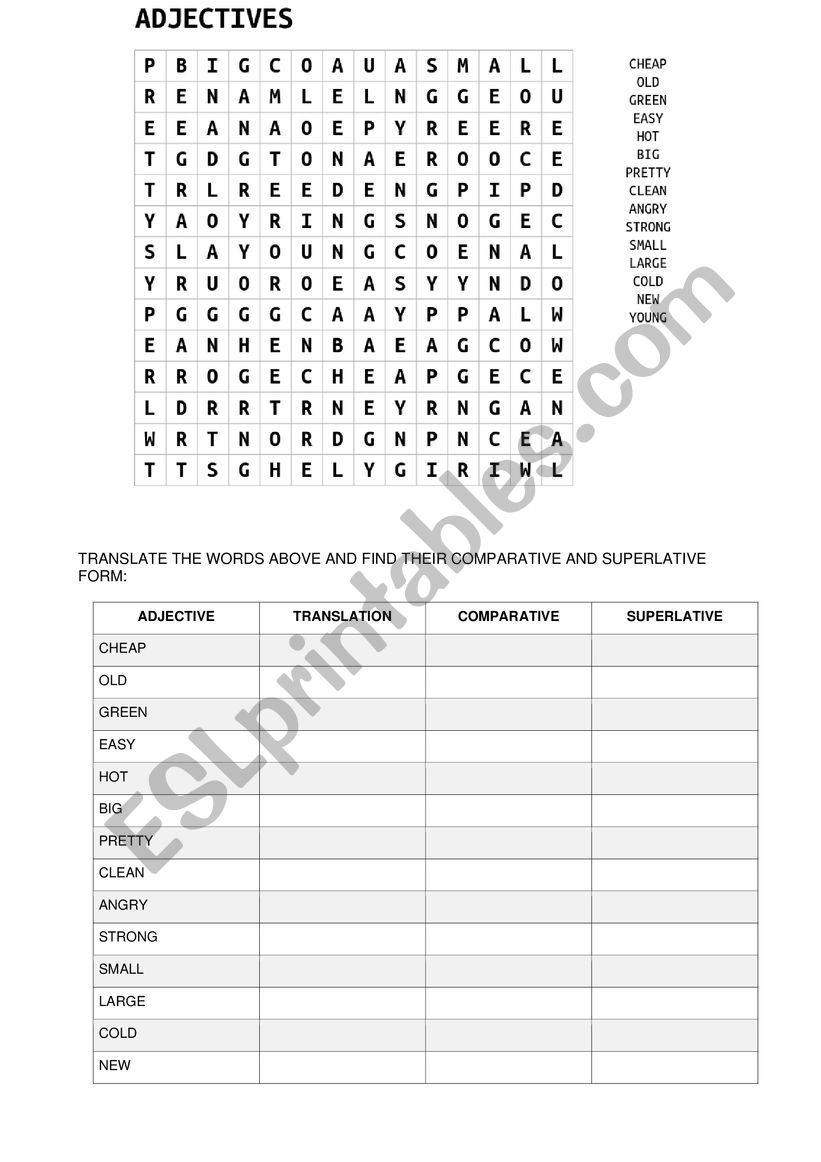 (SHORT) ADJECTIVES worksheet