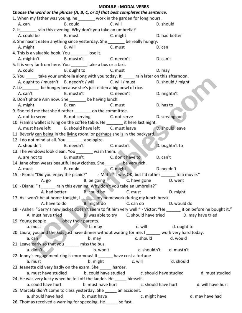 modal verbs worksheet