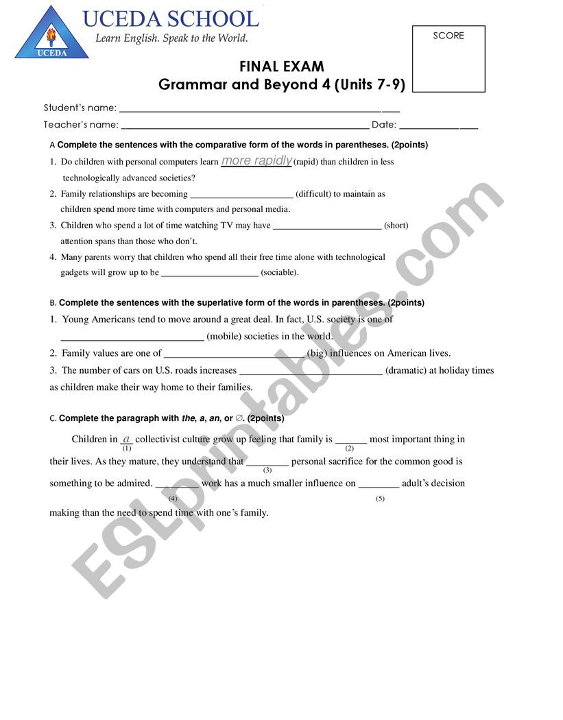 Grammar&Beyond 3 Test Unit 7-12
