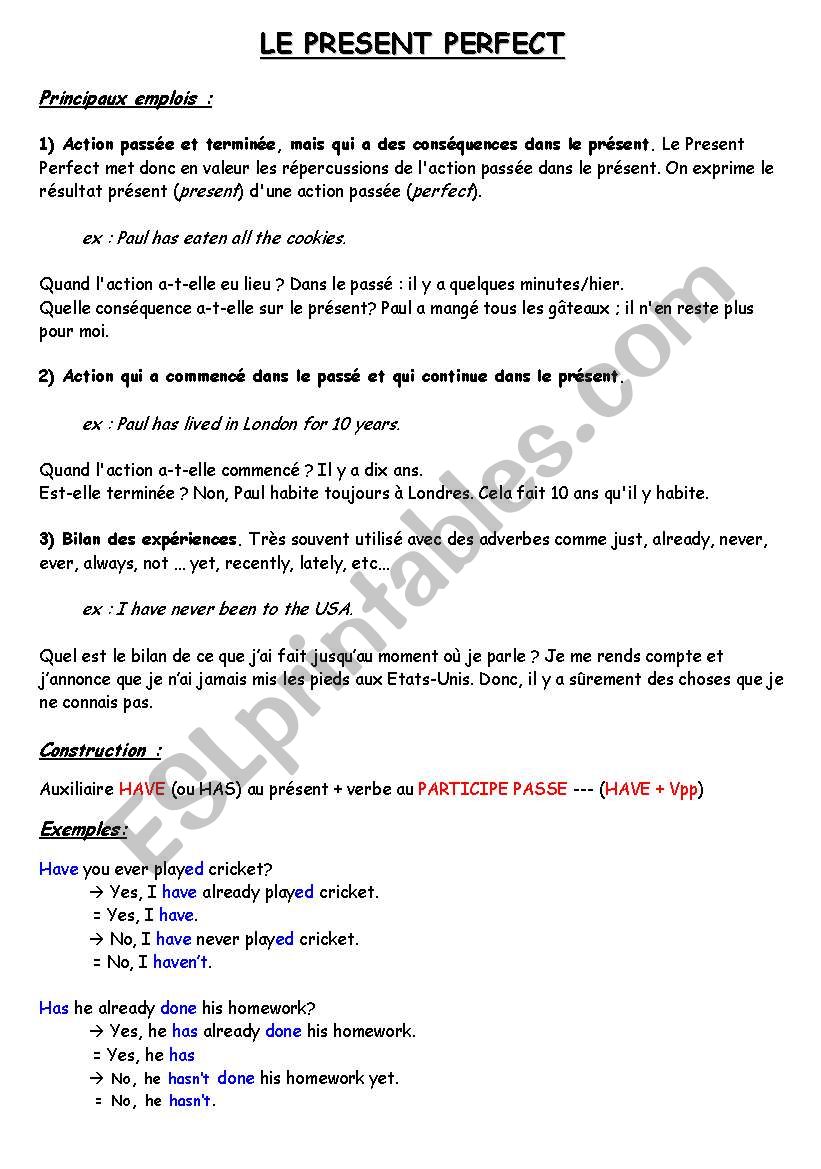 Present Perfect worksheet