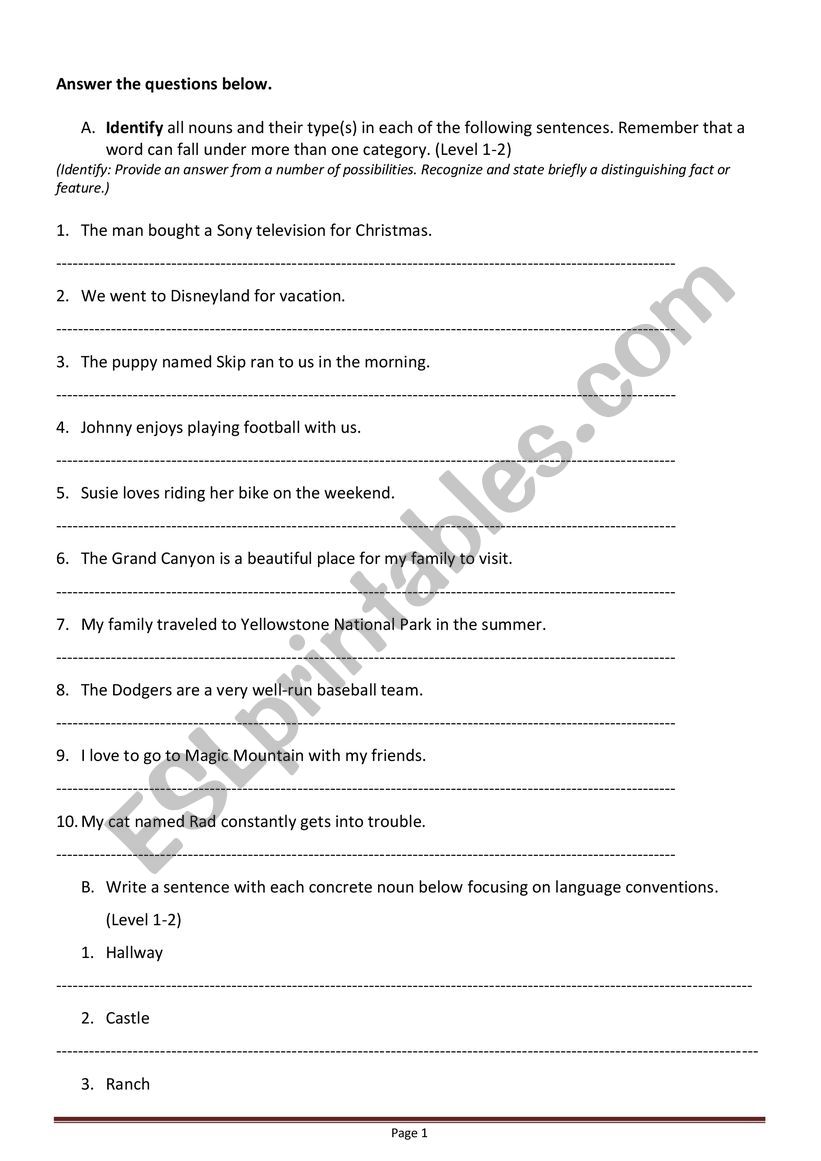 worksheet in english 6