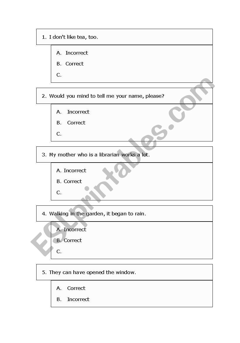 Advanced grammar mixed worksheet