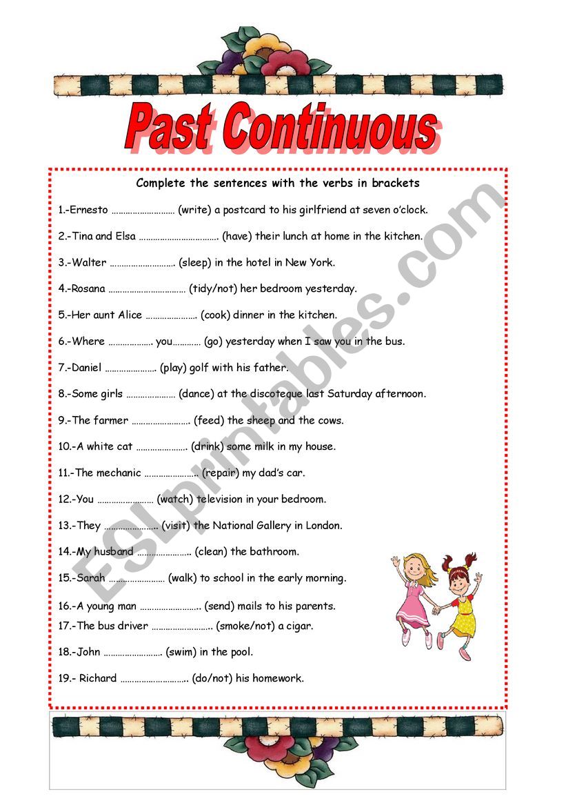 The Past Continuous Tense Worksheets