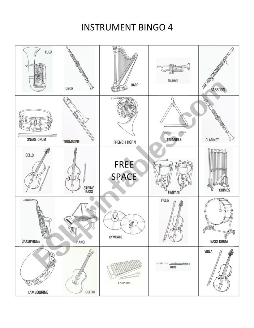Instrument Bingo Board #4 worksheet