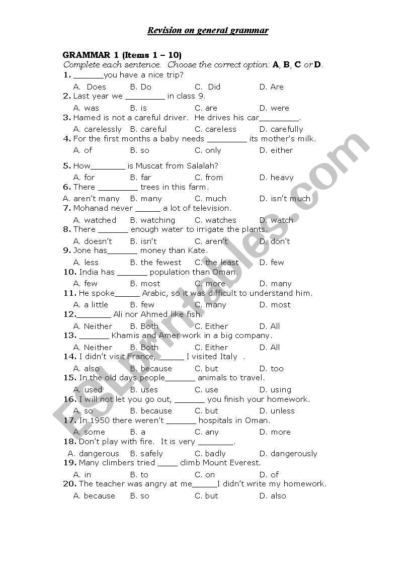 general grammar worksheet