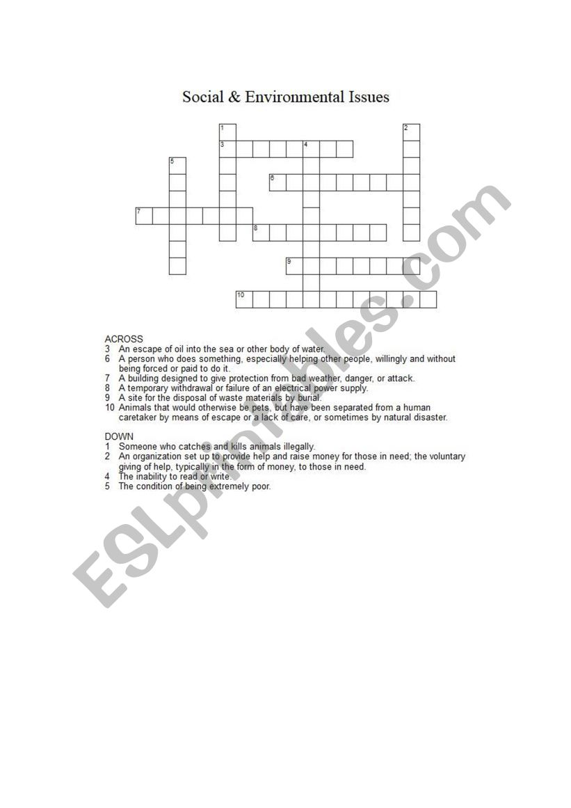 Crossword: Social & Environmental Issues 