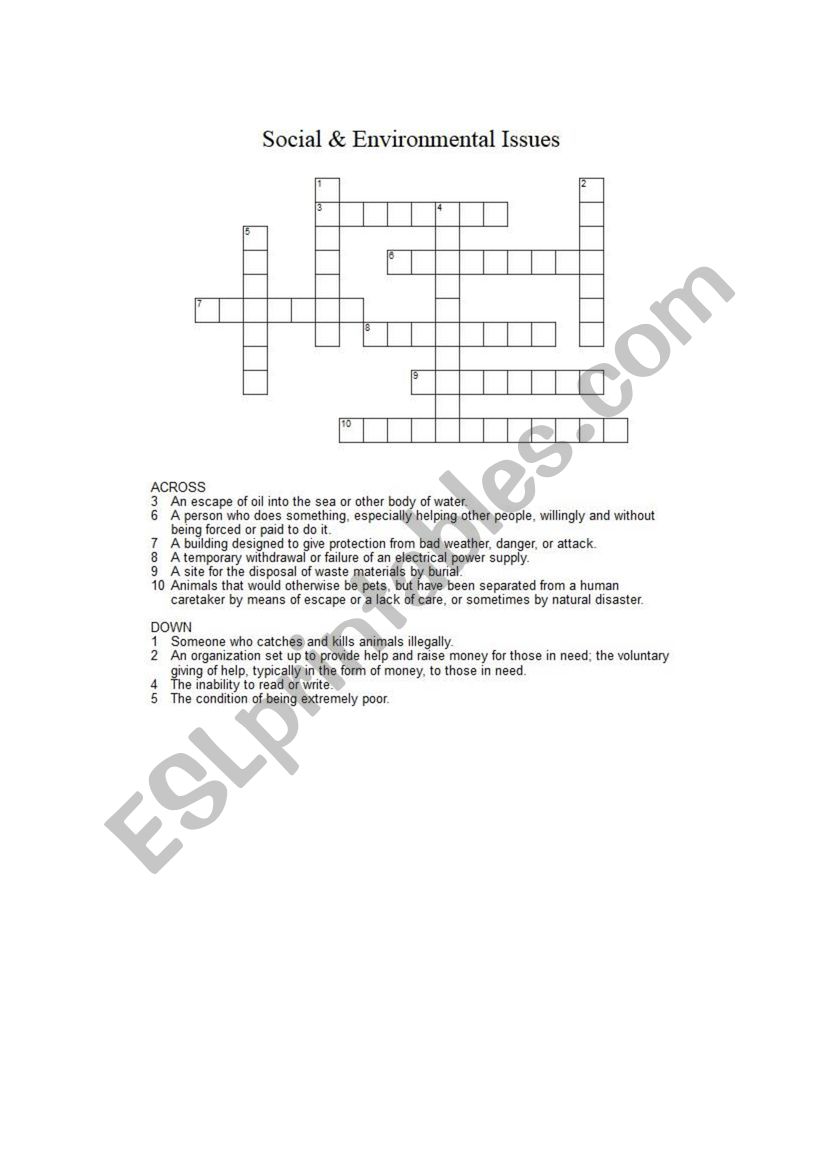 Crossword: Social & Environmental Issues 