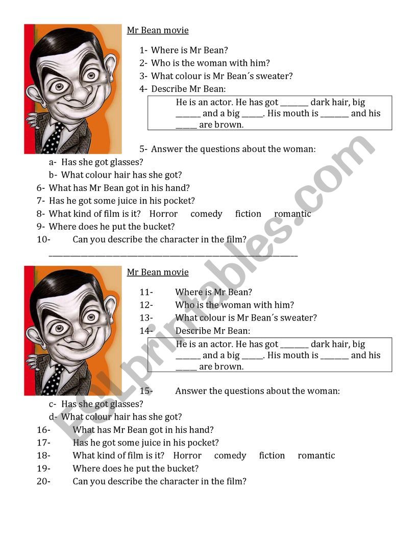 Mr Bean worksheet