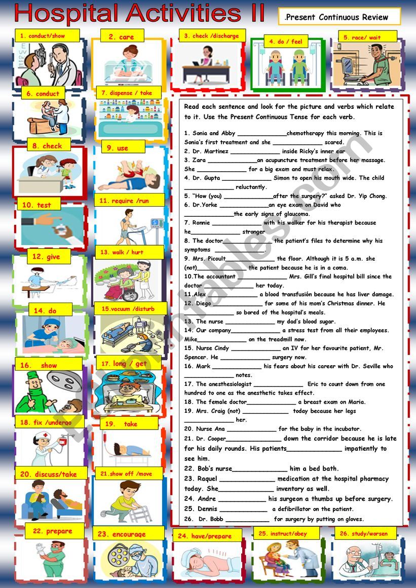 Hospital Activities worksheet