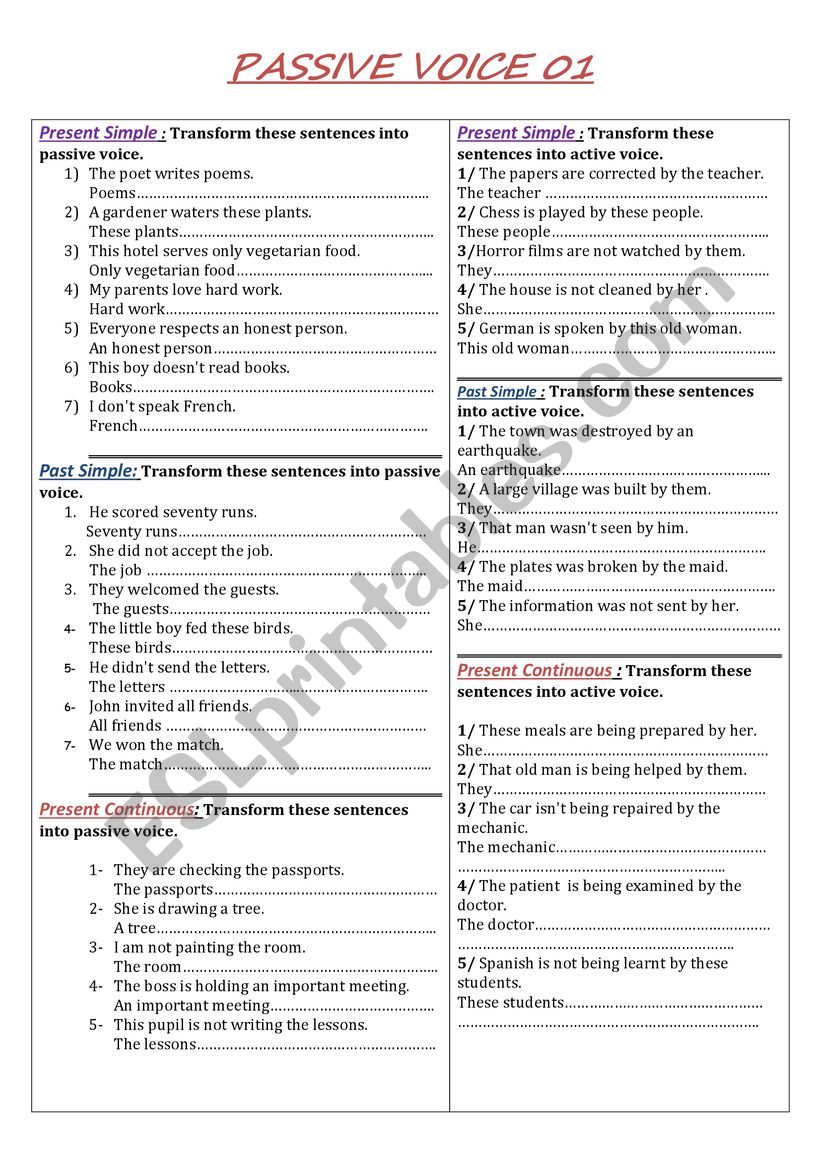 Passive voice worksheet