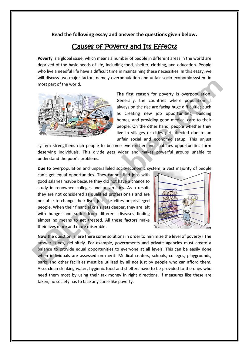 A Cause and Effect Essay worksheet