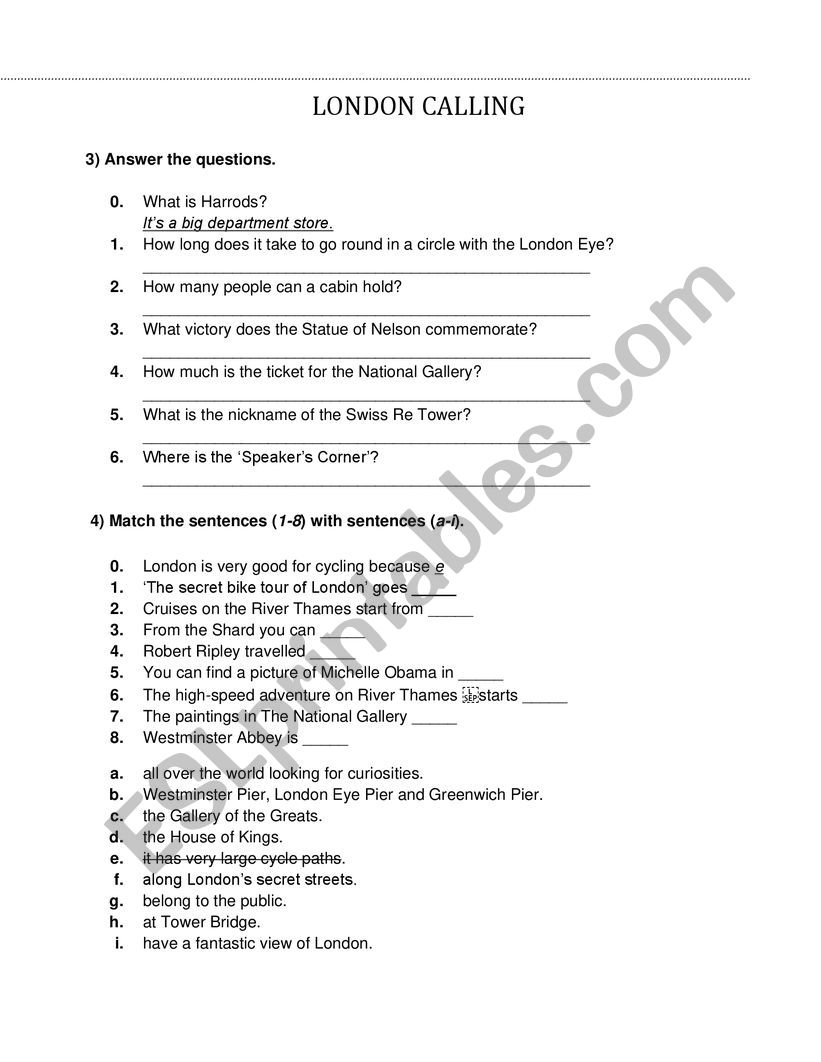 London quiz - part 2 worksheet