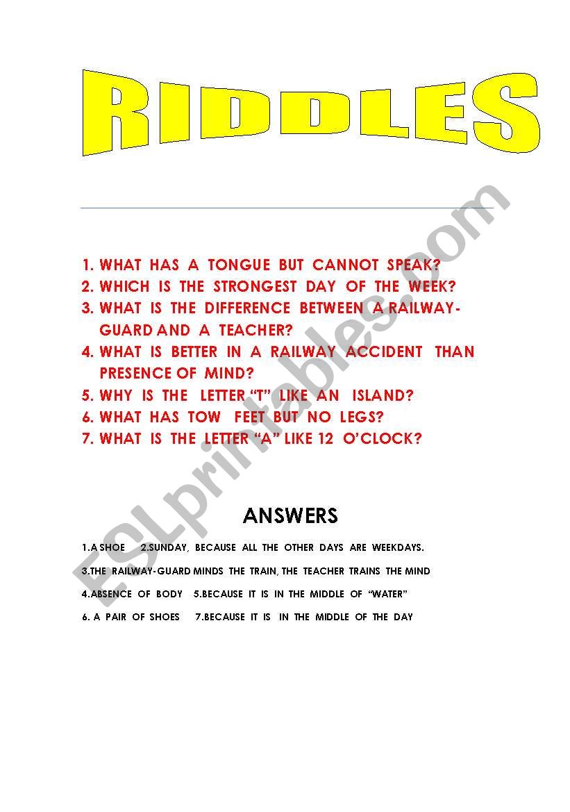 RIDDLES worksheet