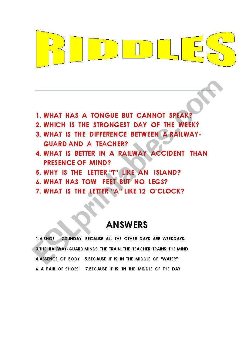 Riddles Esl Worksheet By Marcosporto Riddles Esl Worksheet By Marcosporto