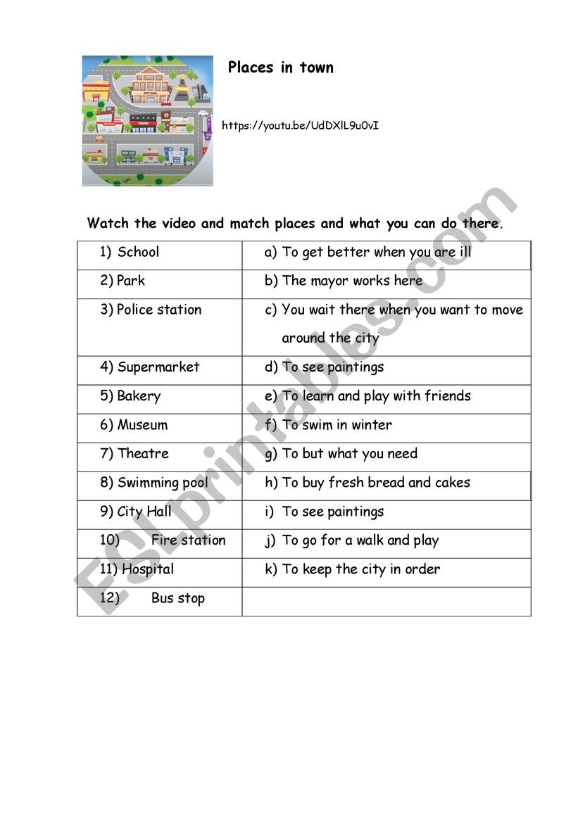 Places in town worksheet