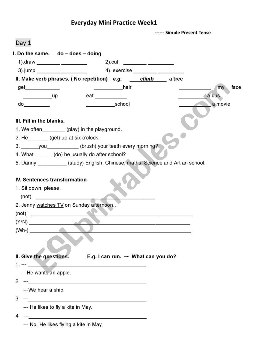 Simple present tense Practice1