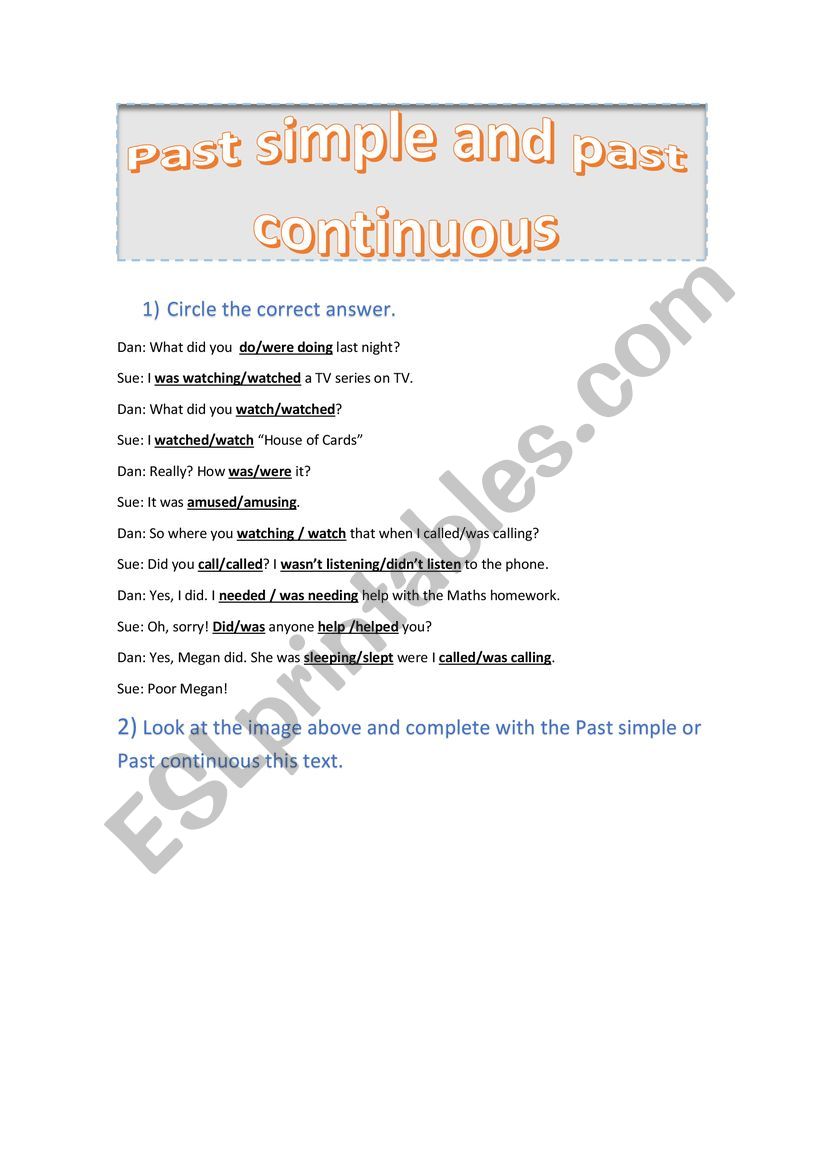 Past simple and continuous worksheet