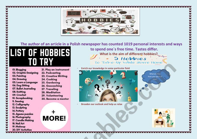 Hobbies worksheet