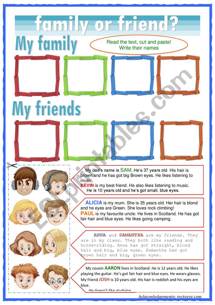 Family or friend? worksheet