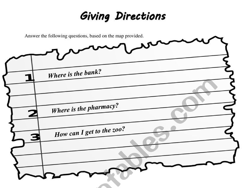 Gving directions MAP worksheet