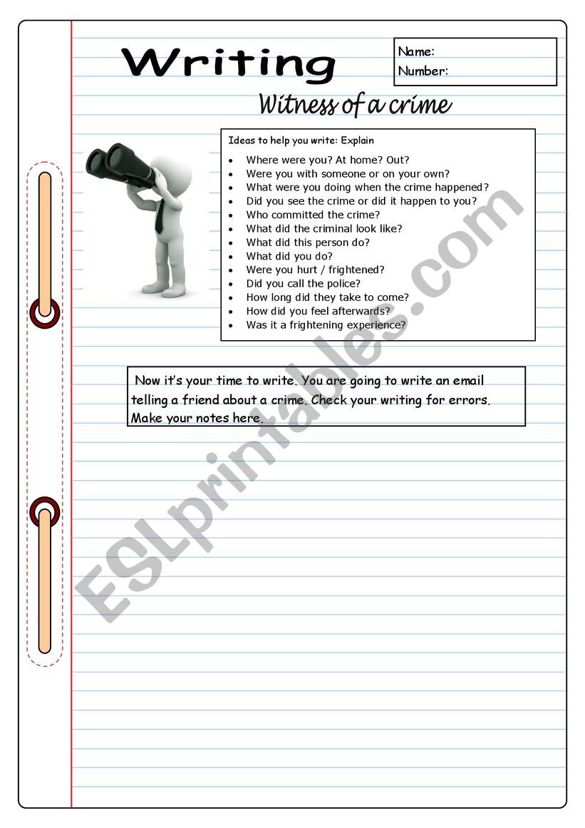 Writing - Witness of a crime worksheet