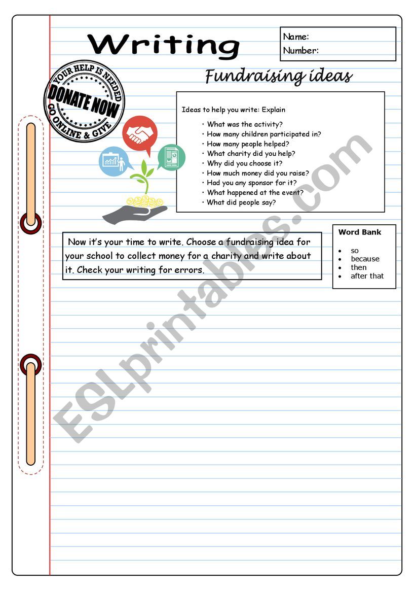 Writing - Fundraising ideas worksheet