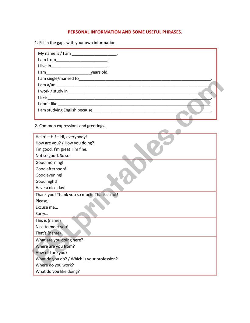 First class worksheet