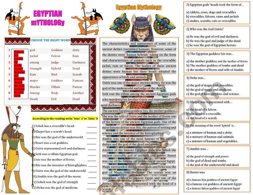 EGYPTIAN MYTHOLOGY worksheet