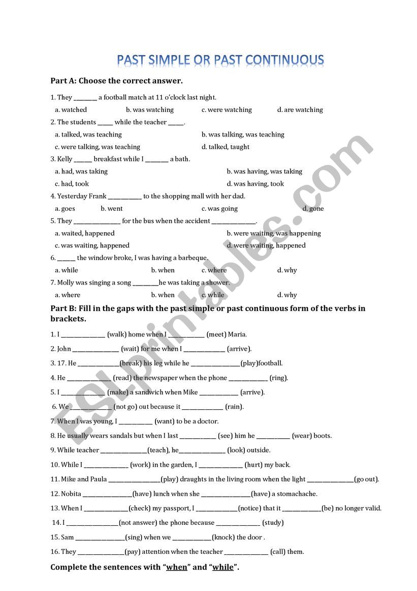 quiz past continuous worksheet