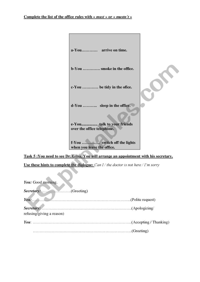 office rules worksheet